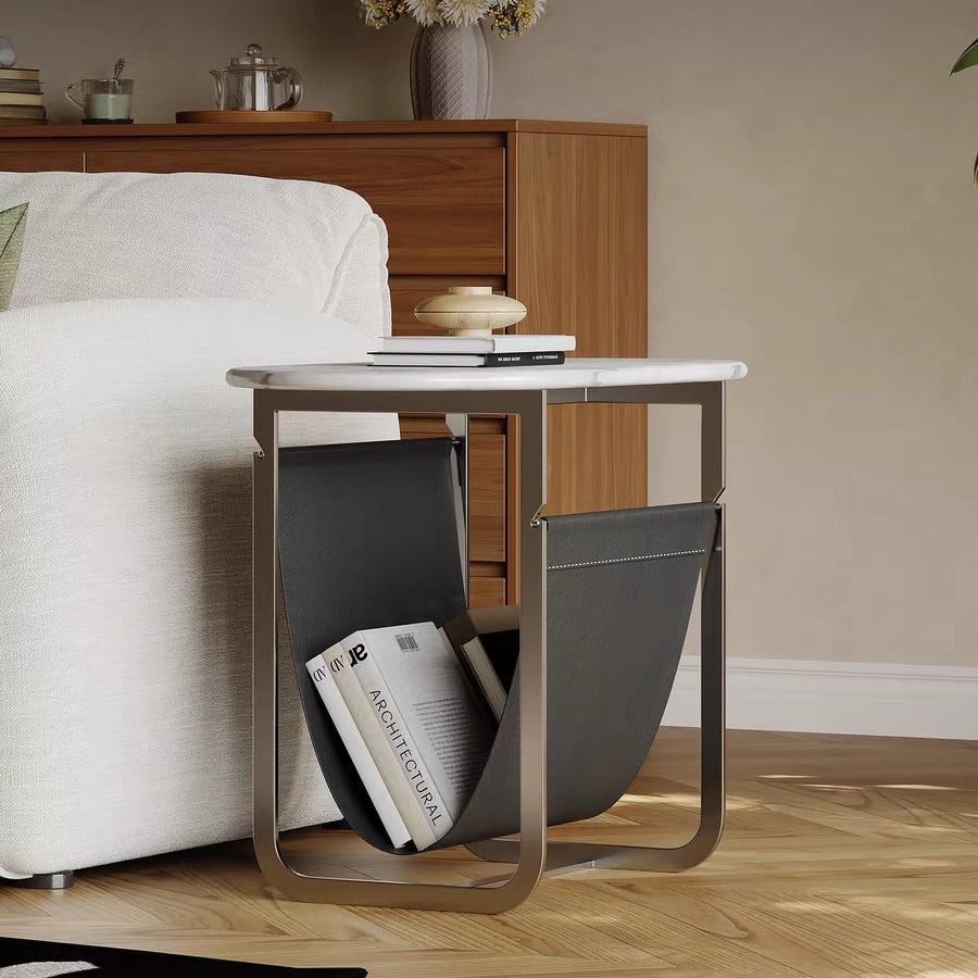 Hommie Oval Marble Leather Sling Side Table HBLC035 2