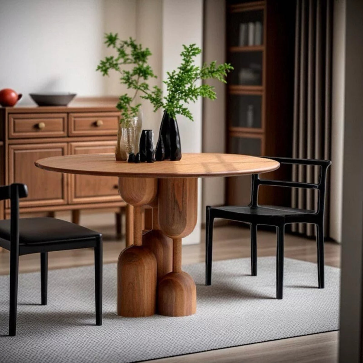 Hommie Sculpted Wood Pedestal Round Dining Table HBTD044 1