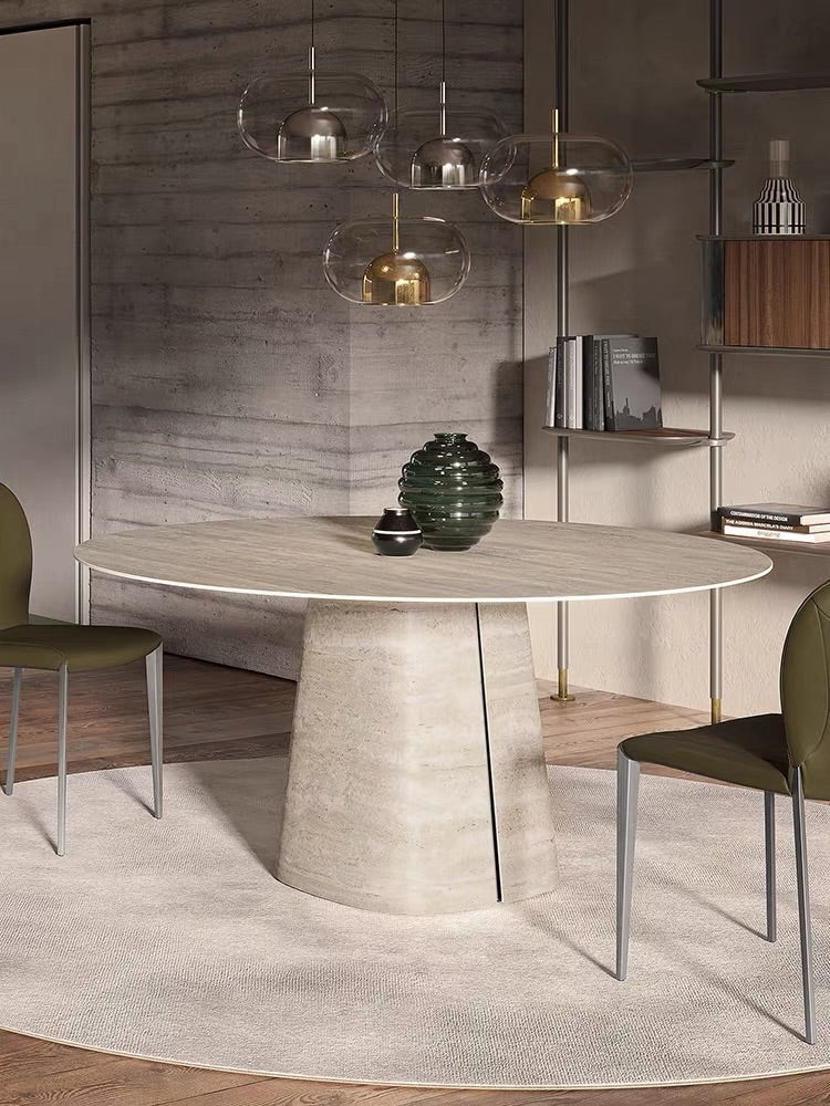 Hommie Travertine Round Cone Base Dining Table HBTD043 1