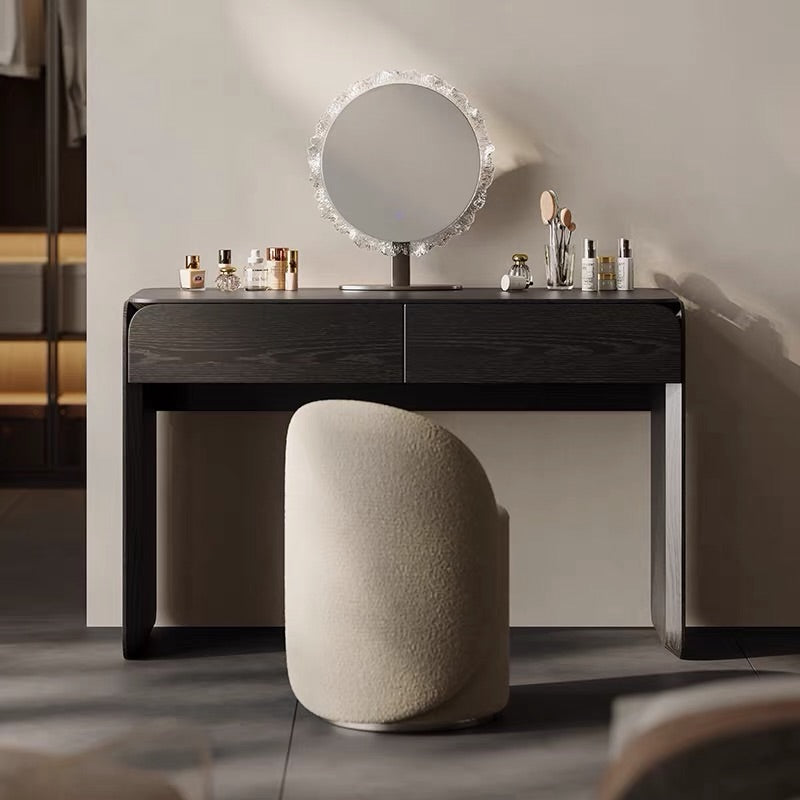 Hommie Dark Wood Dressing Table Set with Mirror and Stool HBMB014 2