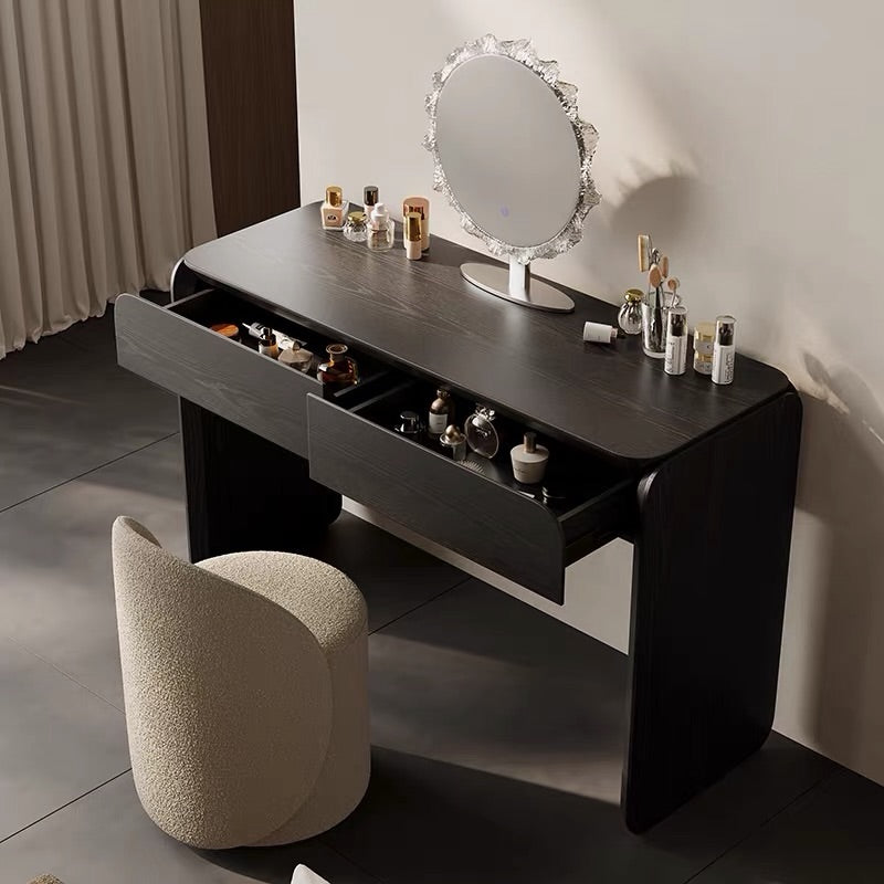 Hommie Dark Wood Dressing Table Set with Mirror and Stool HBMB014 1