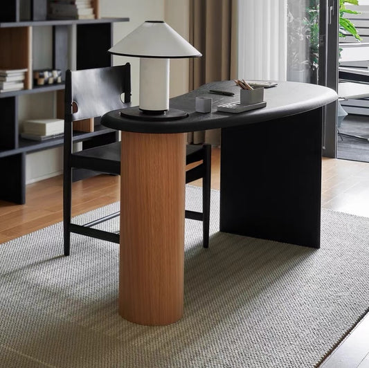 Hommie Black Top Oval Wood Cylinder Working Table HBWD010 1