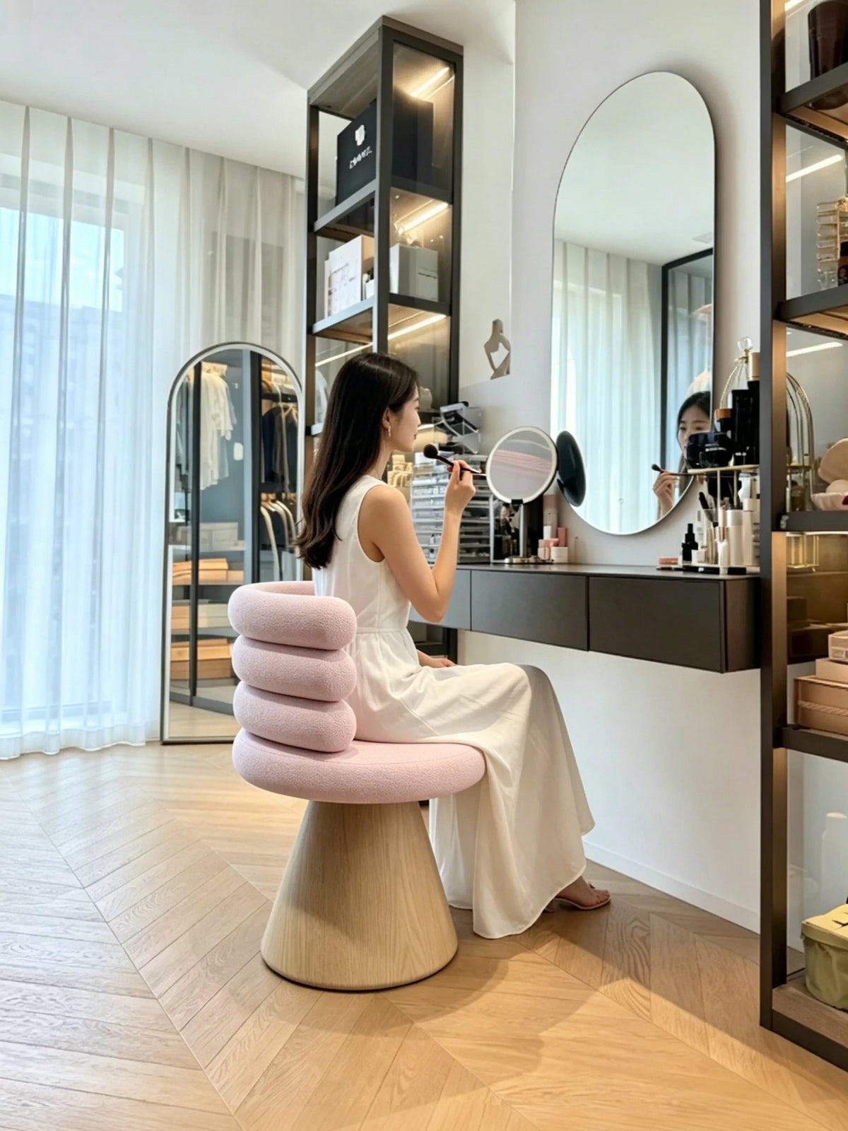 Hommie Pink Stacked Cushion Dressing Chair HBCH032 1