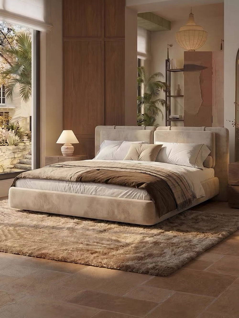 Hommie Italian Beige Fabric Bed HBBD026 1