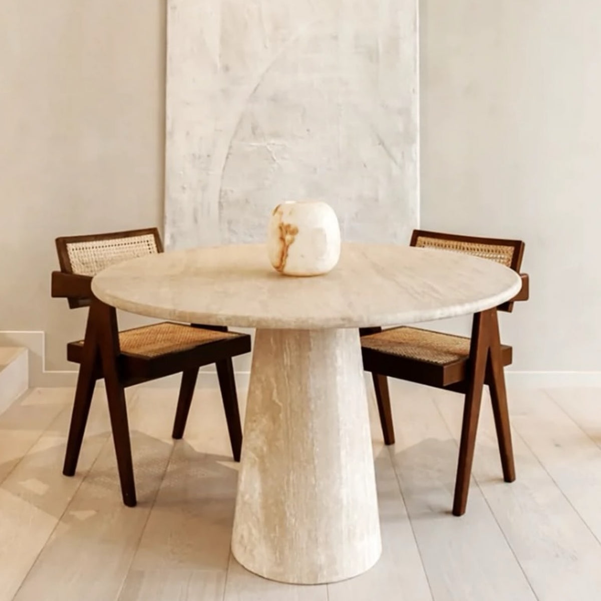 Hommie Travertine Round Pedestal Dining Table HBTD042 1