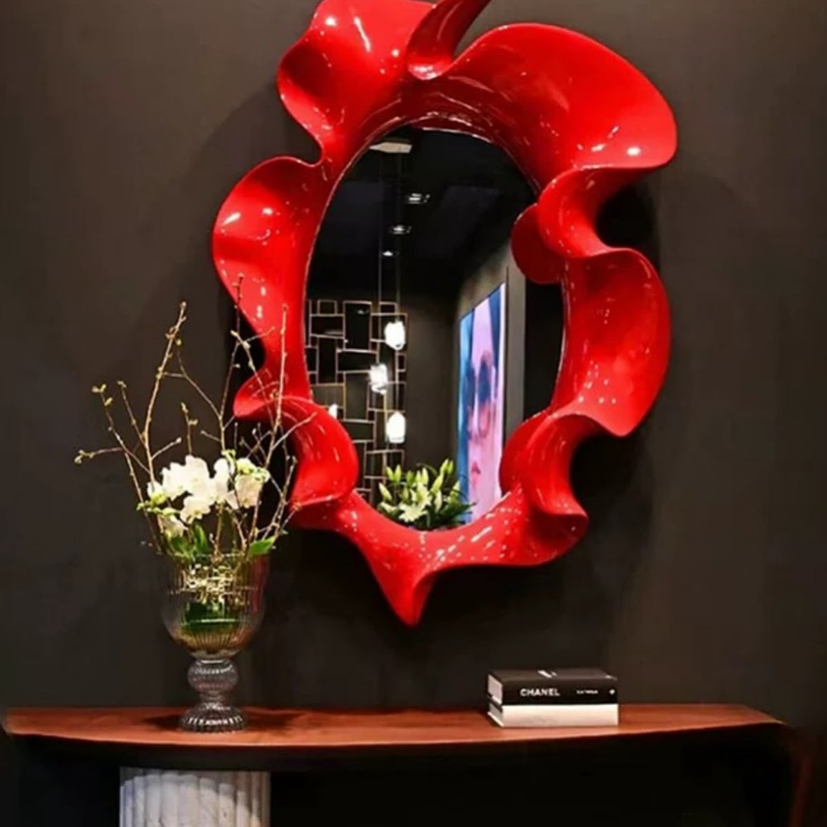 Hommie Red Wavy Frame Wall Mirror HBMR015 1