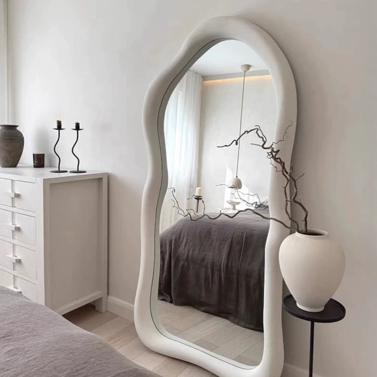 Hommie Cream Wavy Tall Wall Mirror HBMR016 2