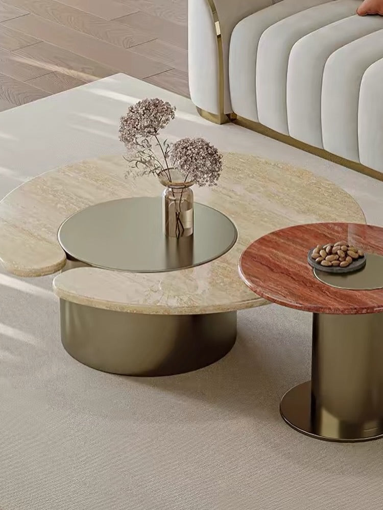 Hommie Stone Top Brass Base Coffee Table Set HBFT040 2