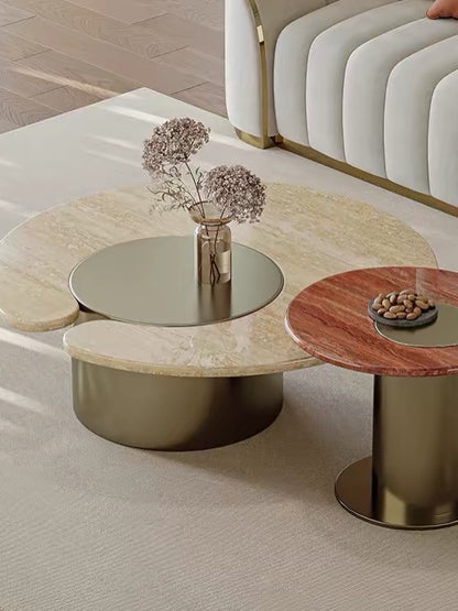 Hommie Stone Top Brass Base Coffee Table Set HBFT040 2