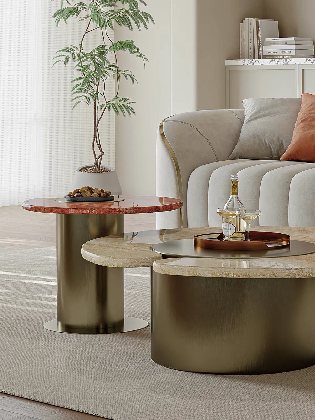 Hommie Stone Top Brass Base Coffee Table Set HBFT040 1