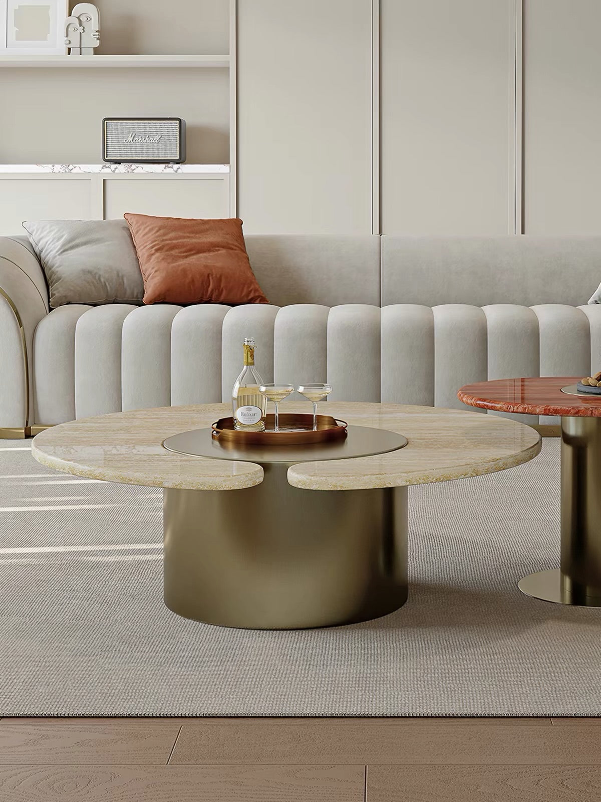 Hommie Stone Top Brass Base Coffee Table Set HBFT040 3