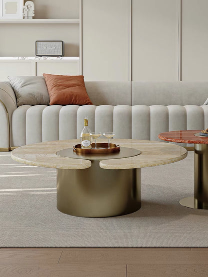 Hommie Stone Top Brass Base Coffee Table Set HBFT040 3