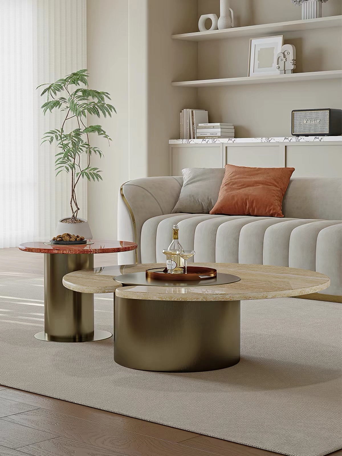 Hommie Stone Top Brass Base Coffee Table Set HBFT040 4