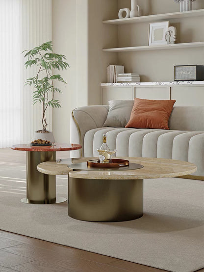 Hommie Stone Top Brass Base Coffee Table Set HBFT040 4
