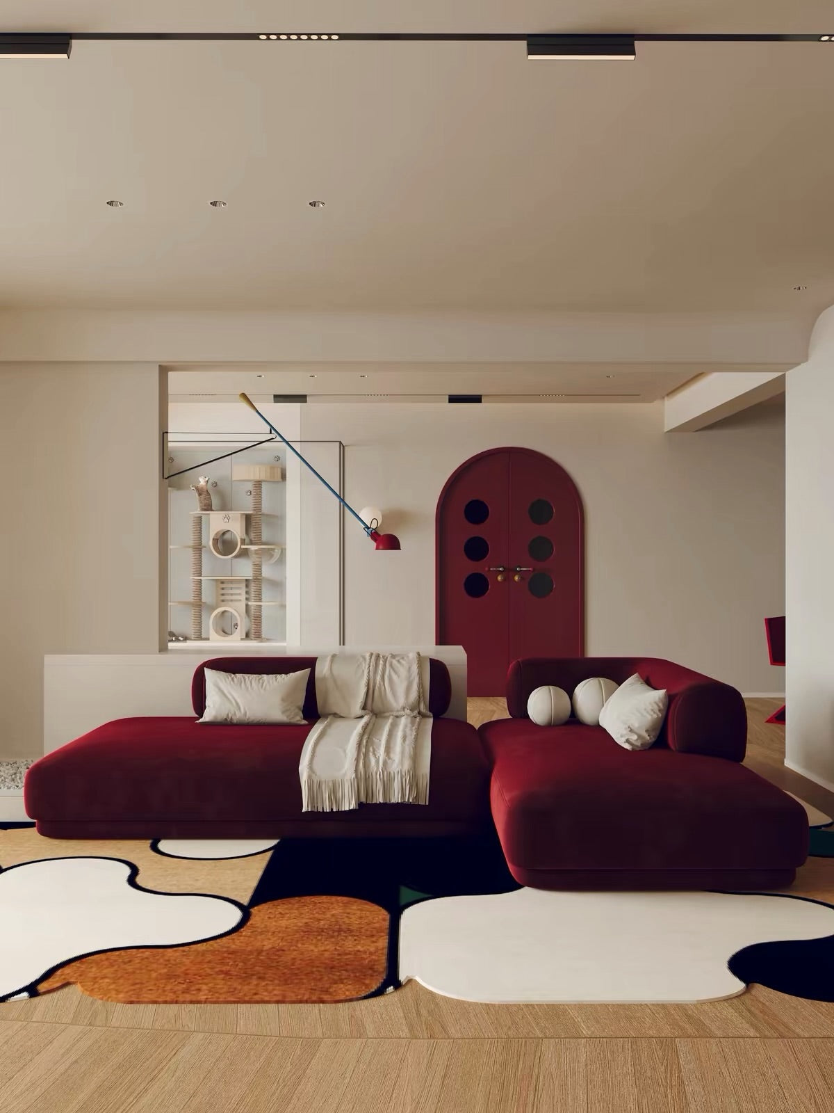Hommie Burgundy Modular Low Sofa HBSF074 2