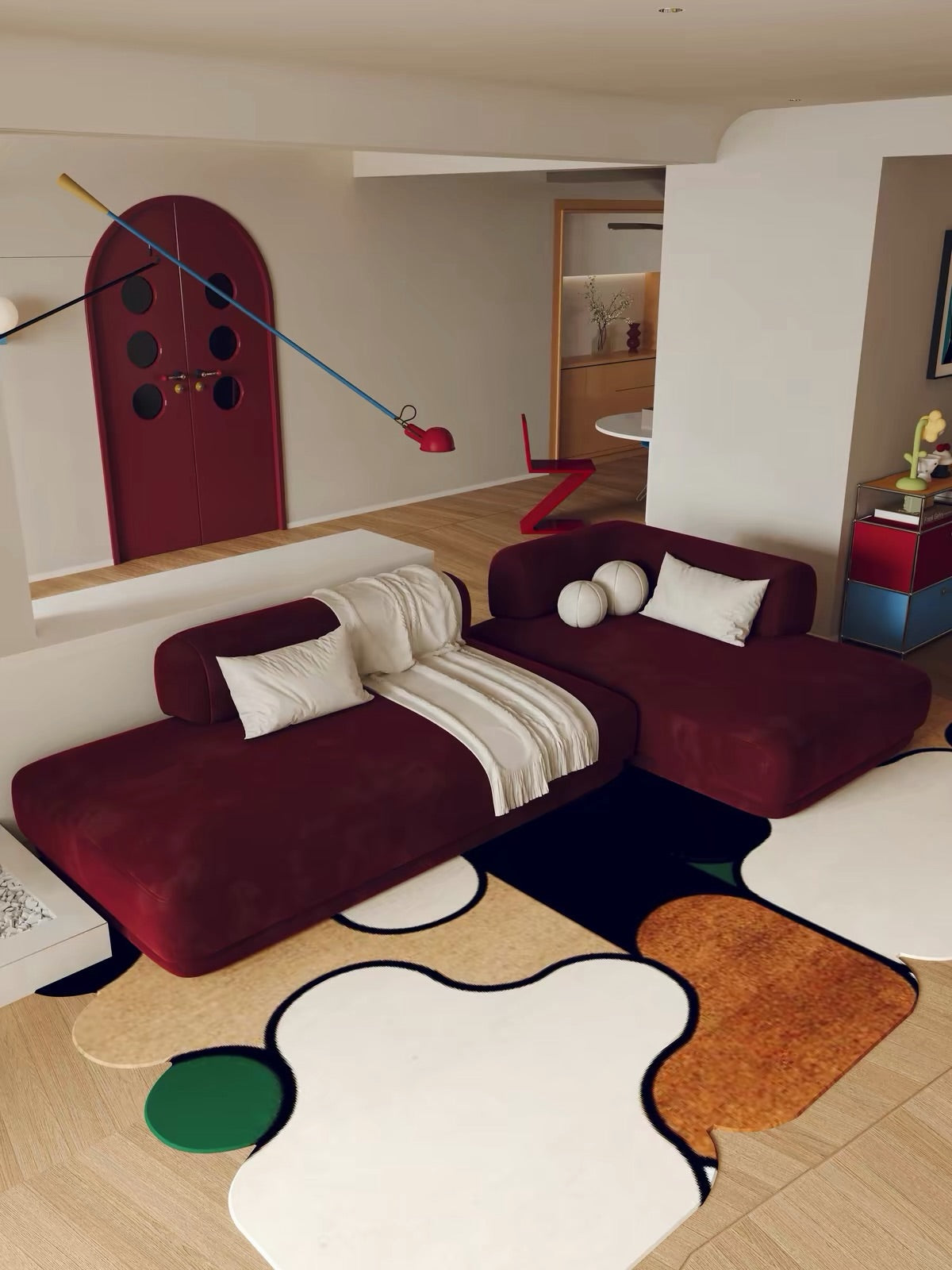 Hommie Burgundy Modular Low Sofa HBSF074 1