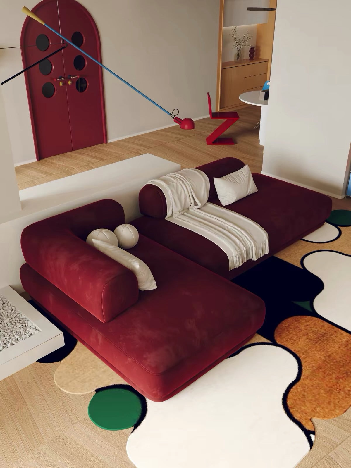 Hommie Burgundy Modular Low Sofa HBSF074 4
