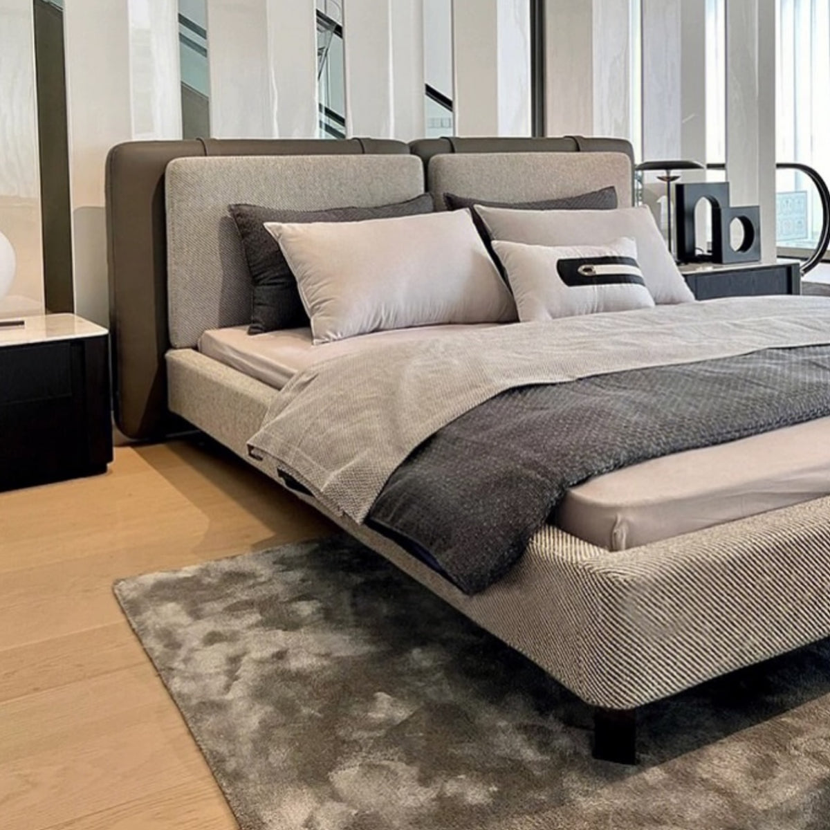 Hommie Grey Tweed Panel Headboard Bed HBBD025 1