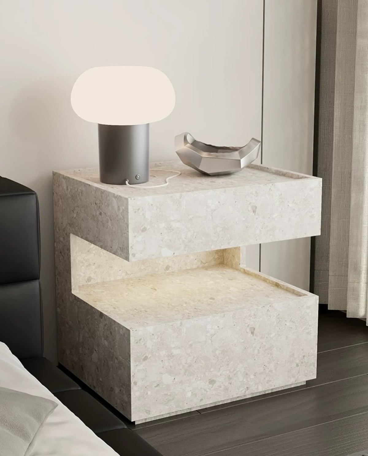 Hommie Grey Terrazzo Look Side Table with Lit Niche HBLC029 1