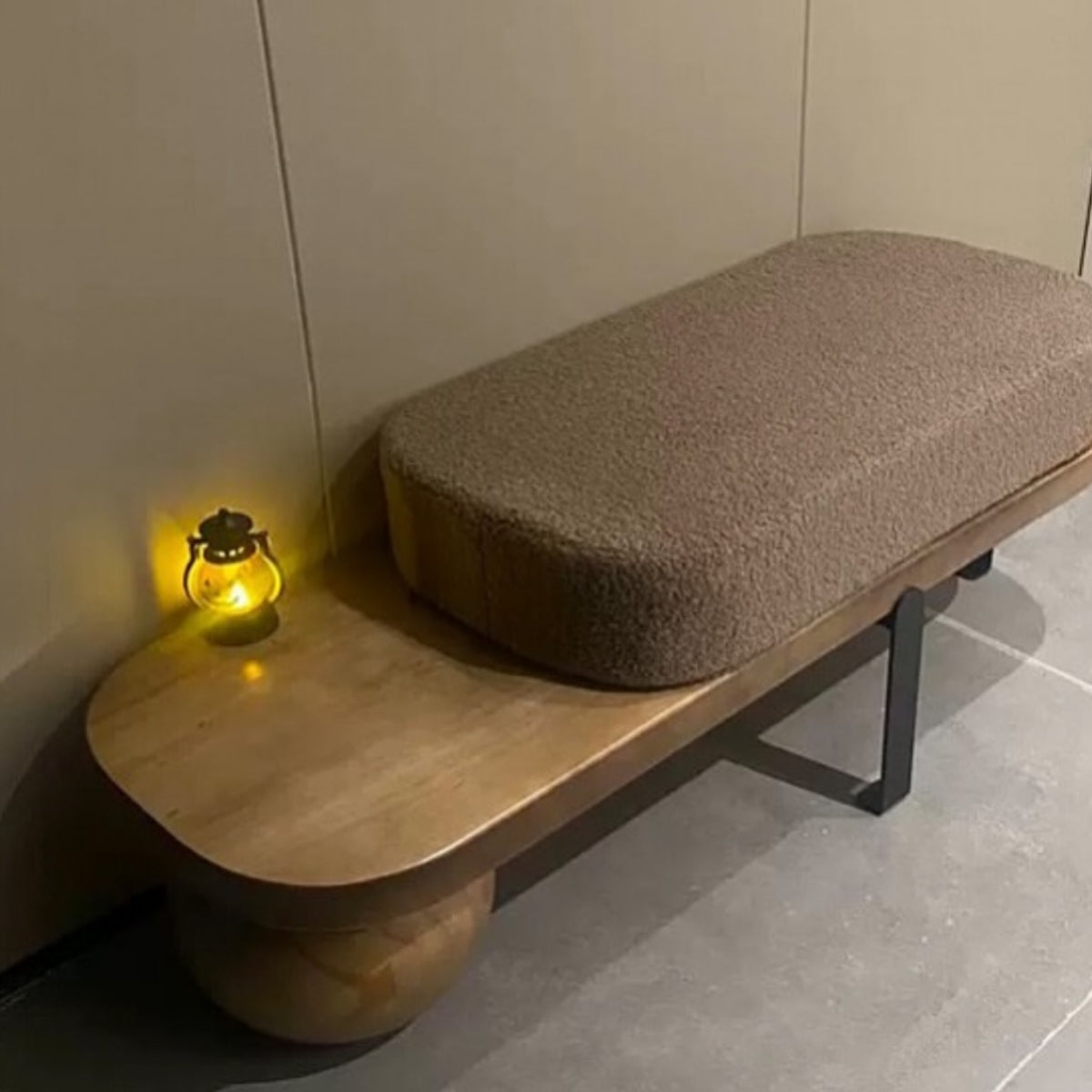 Hommie Boucle Cushion Wood Bench HBBE025 1
