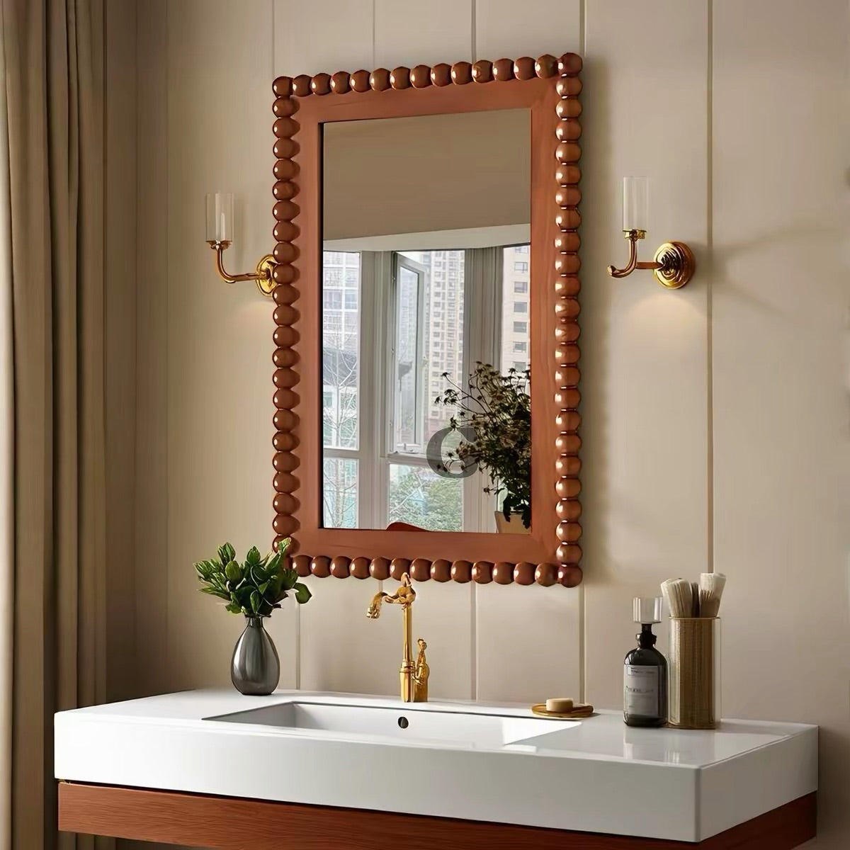 Hommie Wood Bead Frame Wall Mirror HBMR013 1