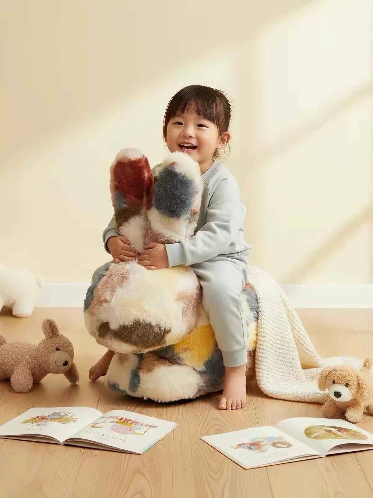 Hommie Patchwork Fluffy Rabbit Stool HBST036 1