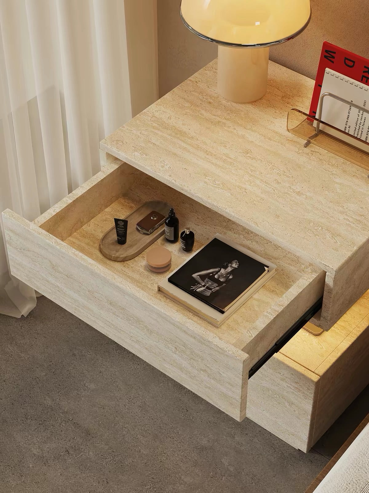 Hommie Travertine Look Side Table with Lit Niche HBLC028 3