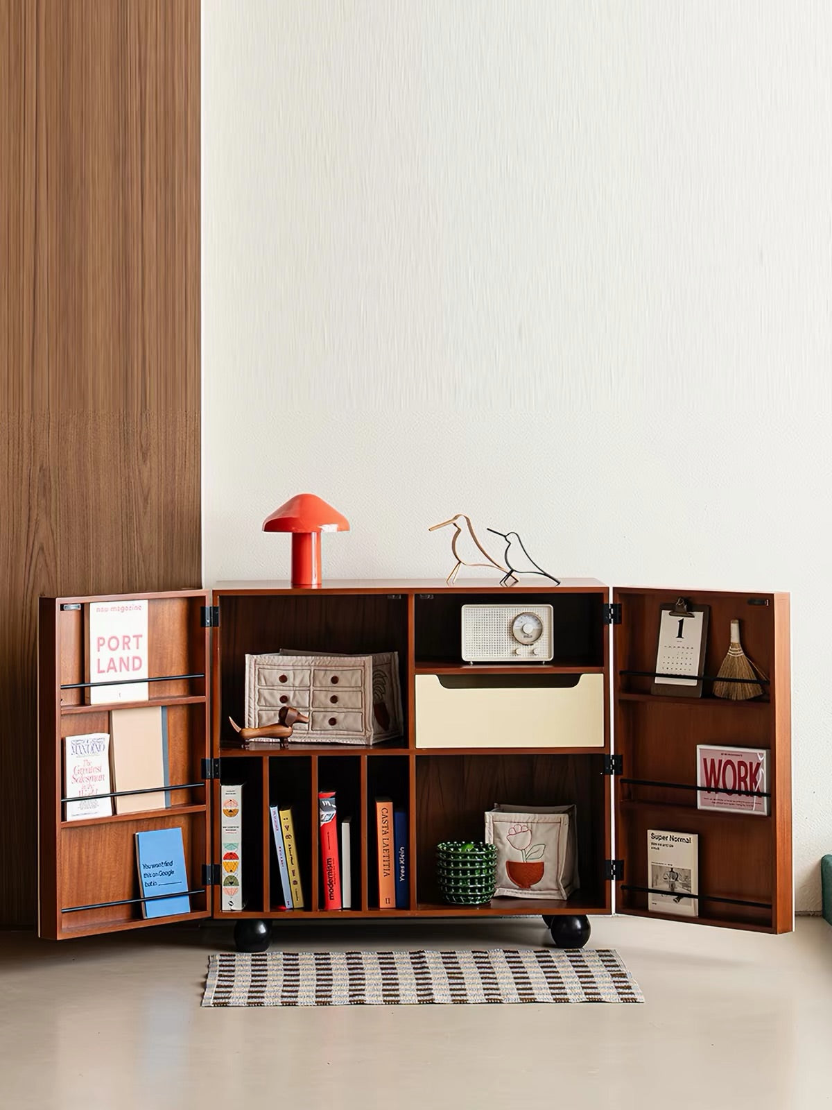 Hommie Striped Wood Cabinet on Wheels HBCB020 3