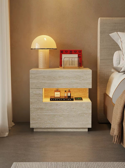 Hommie Travertine Look Side Table with Lit Niche HBLC028 1