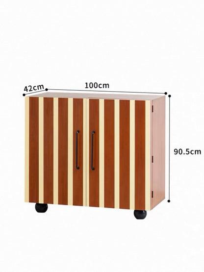 Hommie Striped Wood Cabinet on Wheels HBCB020 4