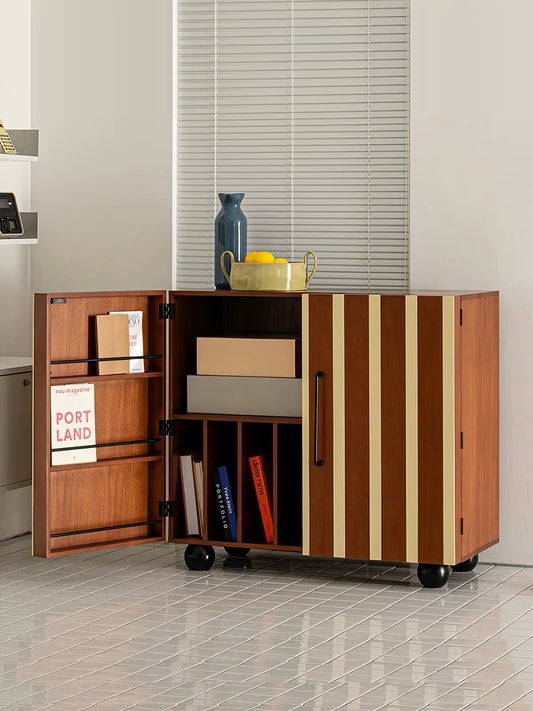 Hommie Striped Wood Cabinet on Wheels HBCB020 1