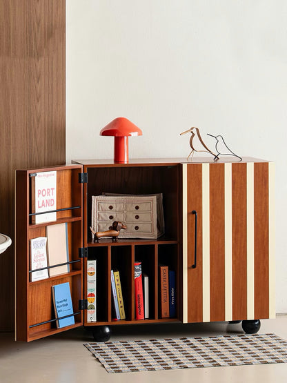 Hommie Striped Wood Cabinet on Wheels HBCB020 2