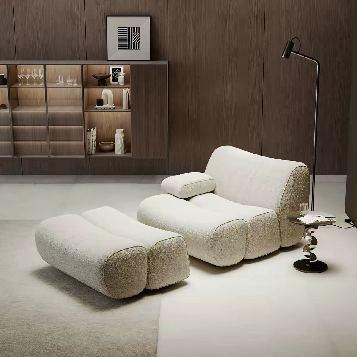 Hommie Segmented Boucle Armchair & Stool Set HBAC041 1