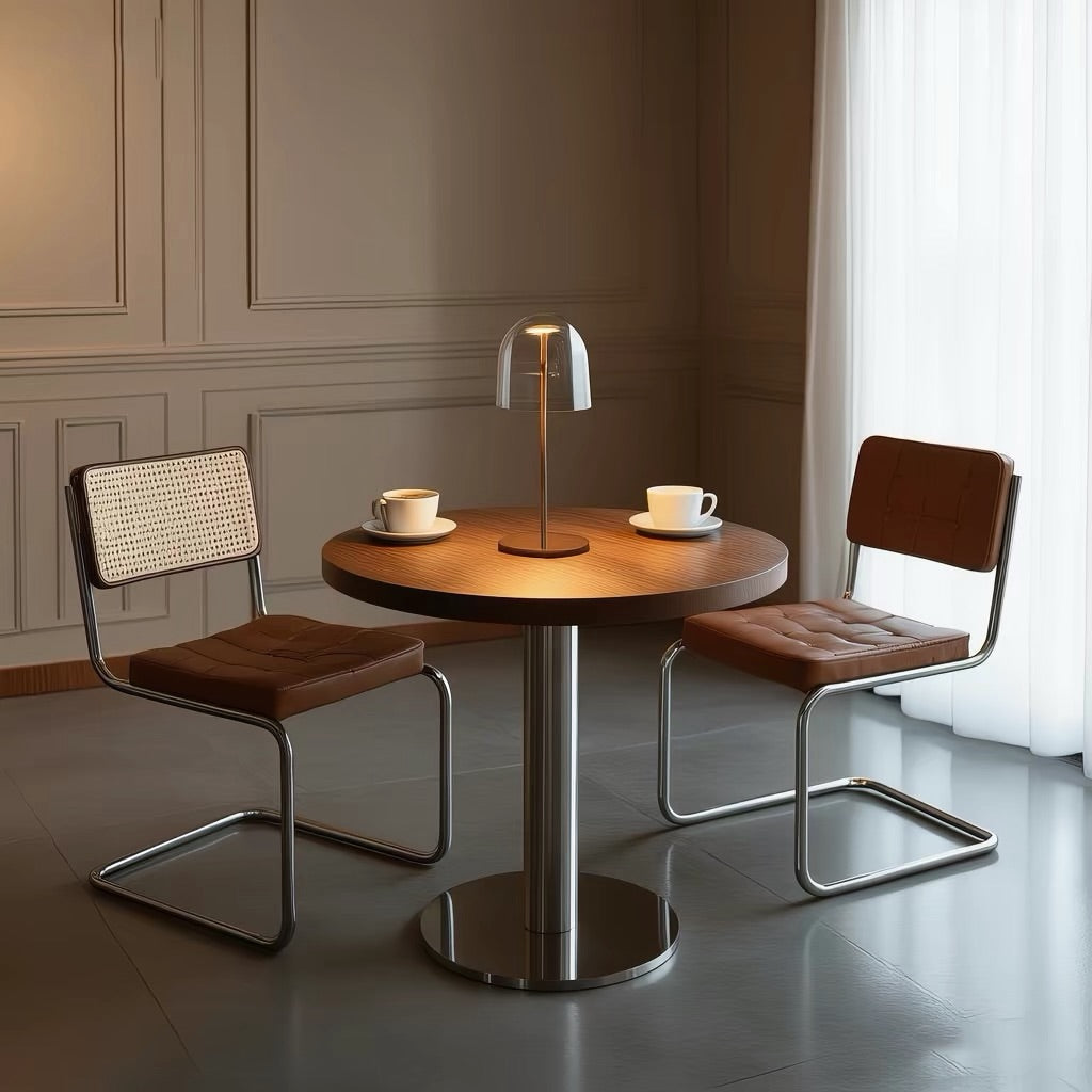 Hommie Wood Top Stainless Pedestal Round Table HBTD036 1