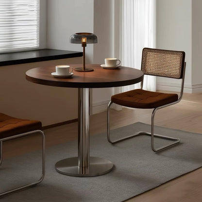 Hommie Wood Top Stainless Pedestal Round Table HBTD036 2