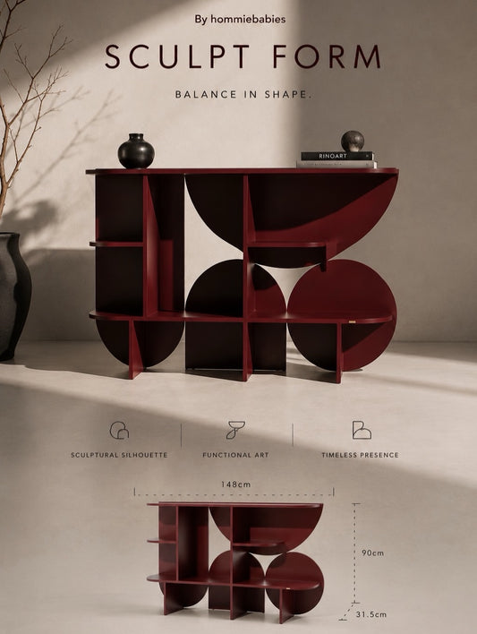 Hommie Sculpt Form Burgundy Console Shelf HBHC017 1