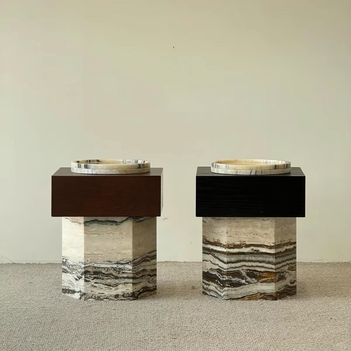 Hommie Marble Base Wood Drawer Side Table HBLC026 3
