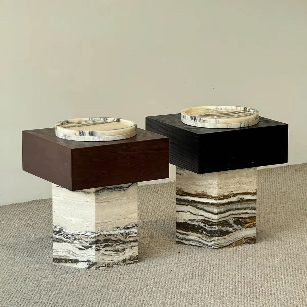 Hommie Marble Base Wood Drawer Side Table HBLC026 2