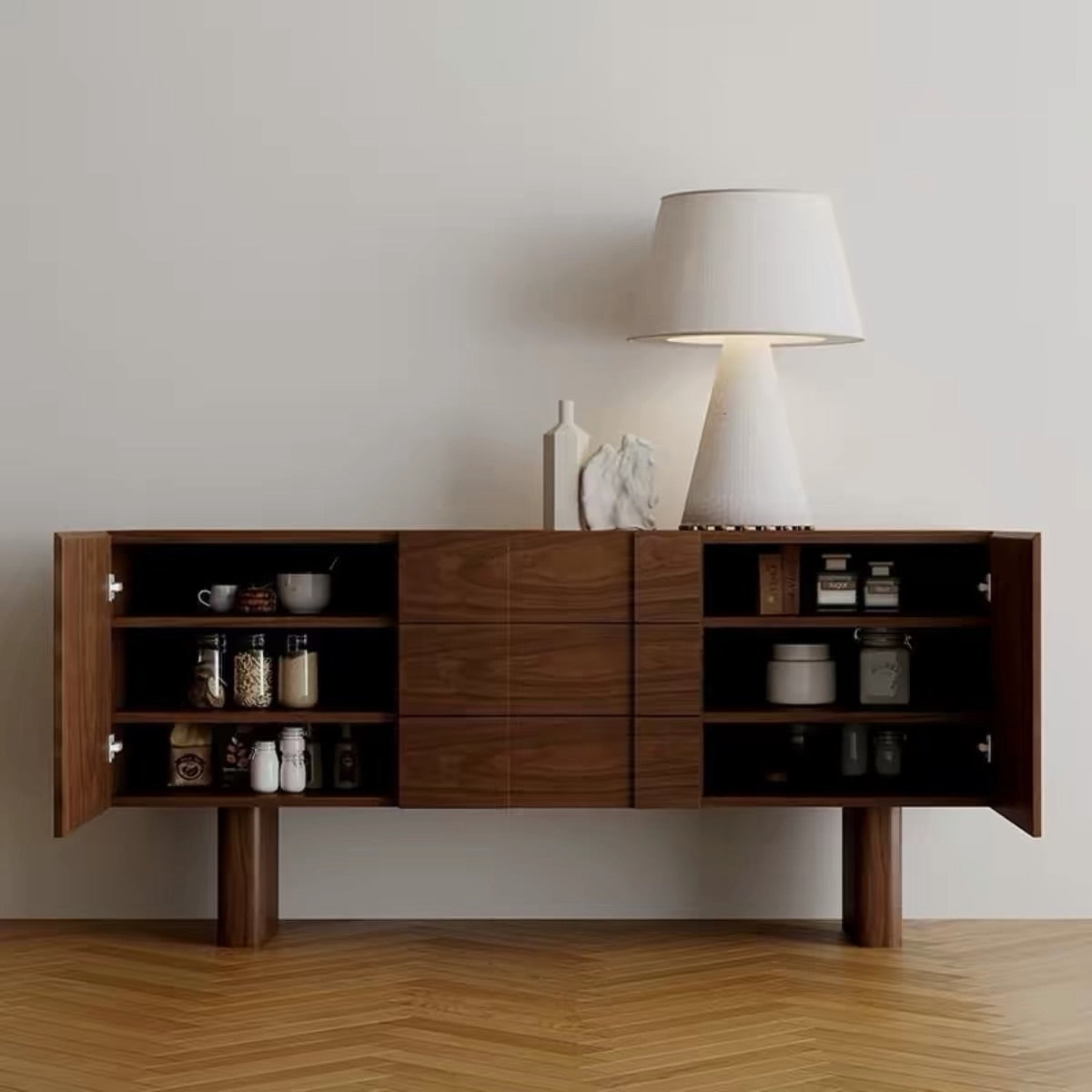 Hommie Grooved Teak Console Cabinet HBCB019 2
