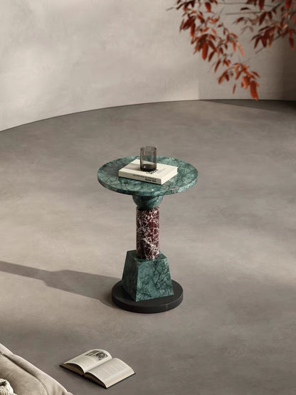 Hommie Green Marble Pedestal Side Table HBLC021 1
