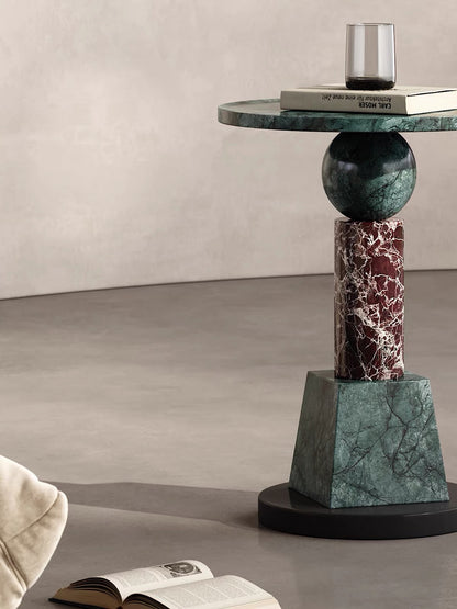 Hommie Green Marble Pedestal Side Table HBLC021 4