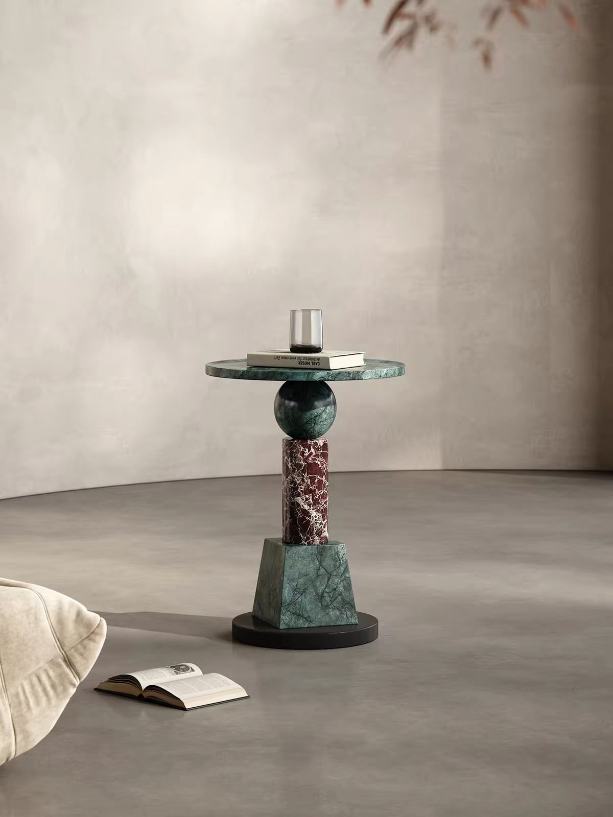 Hommie Green Marble Pedestal Side Table HBLC021 2