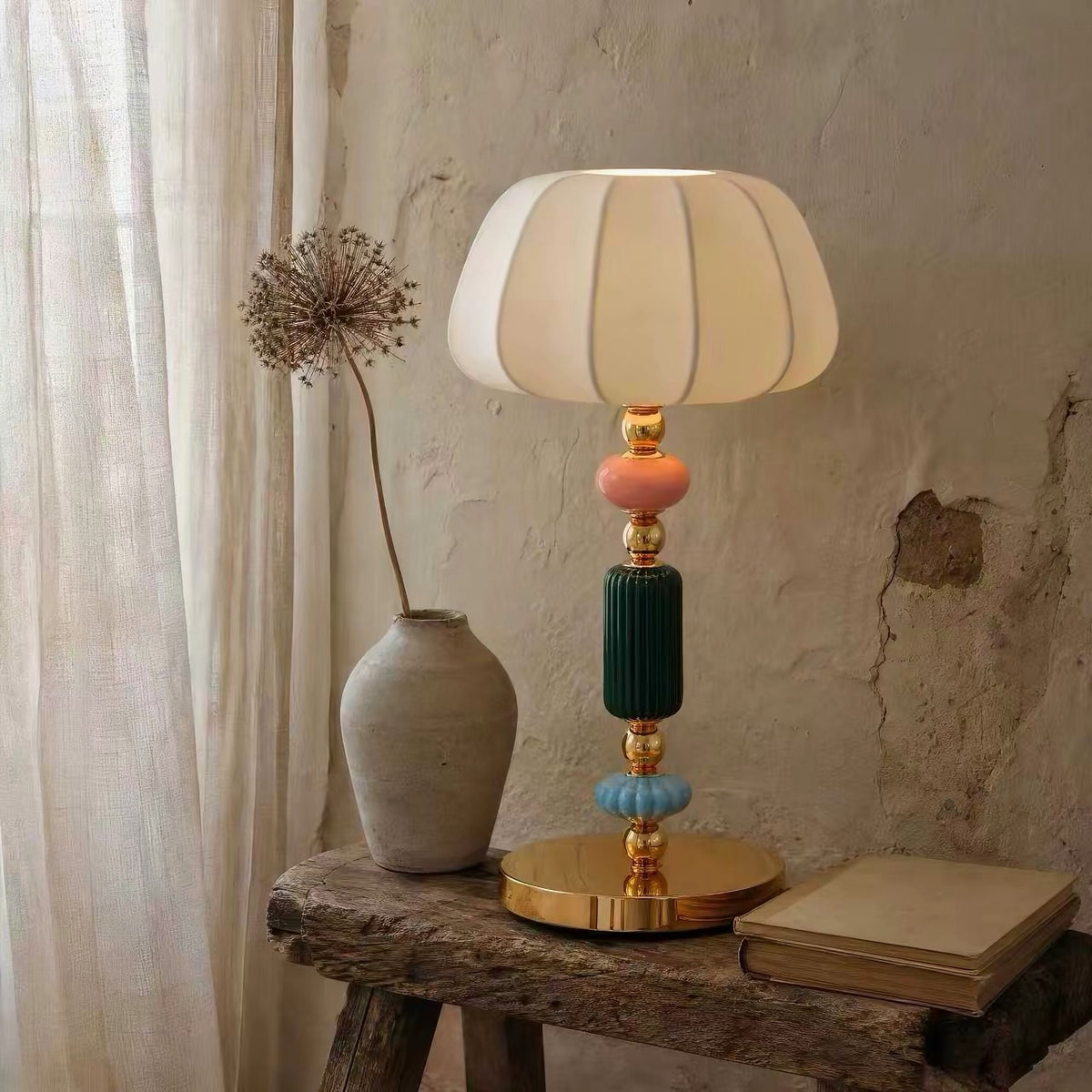 Hommie Beaded Stem Pleated Table Lamp HBCL034 1