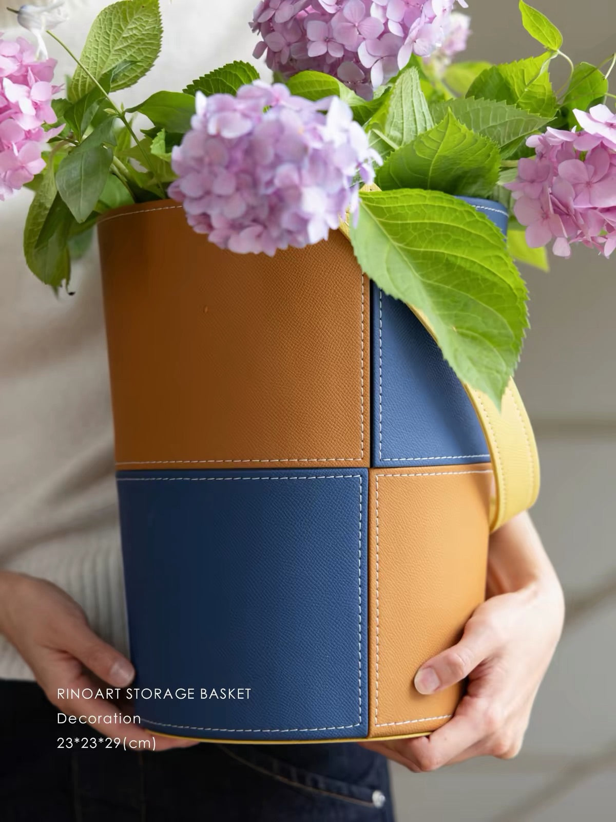 Hommie Two-Tone Leather Storage Basket HBHD013 2