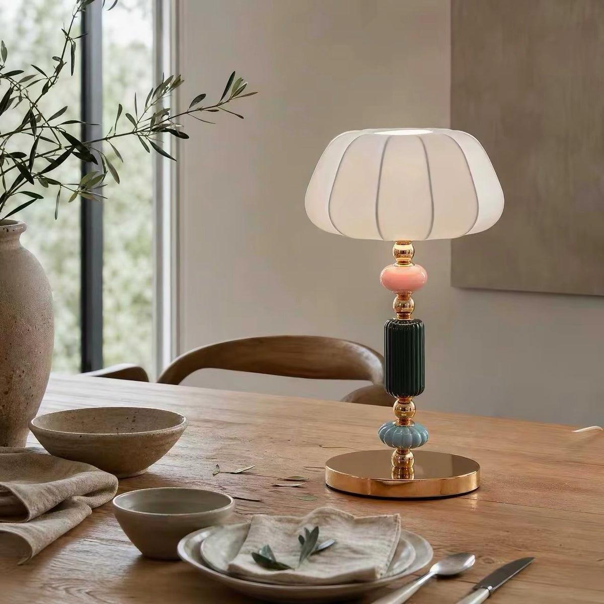 Hommie Beaded Stem Pleated Table Lamp HBCL034 3