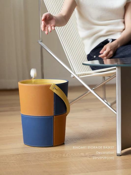 Hommie Two-Tone Leather Storage Basket HBHD013 1