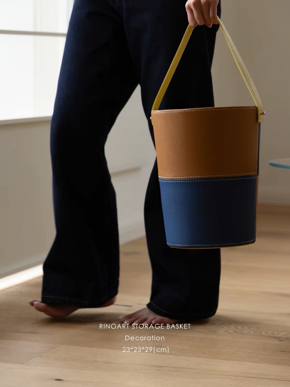 Hommie Two-Tone Leather Storage Basket HBHD013 4