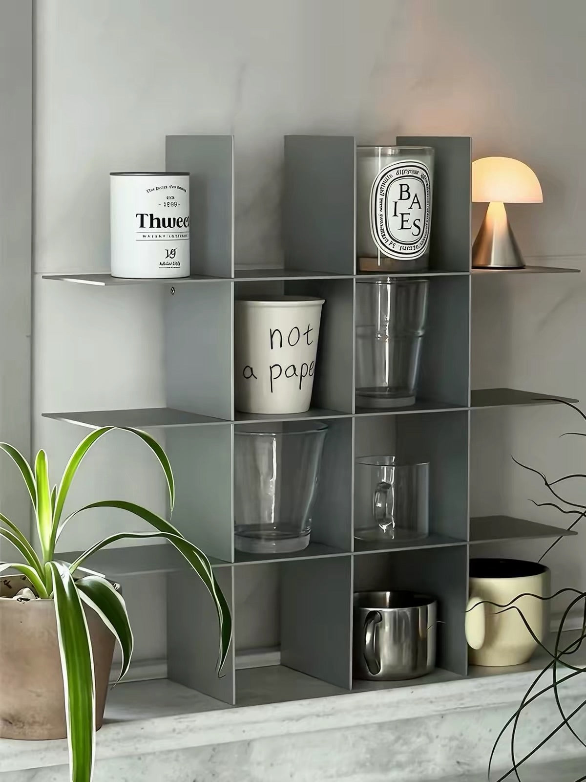 Hommie Grey Staggered Grid Cup Shelf HBKK040 1