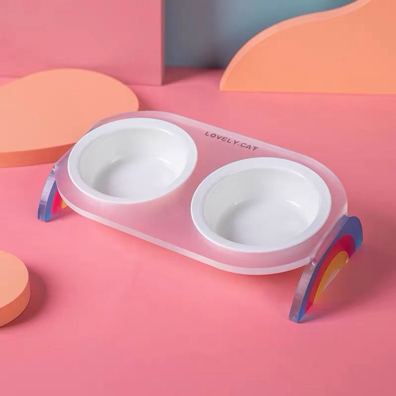 Hommie Rainbow Acrylic Double Cat Bowl HBPT020 4
