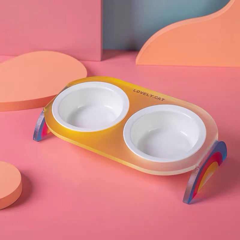 Hommie Rainbow Acrylic Double Cat Bowl HBPT020 1